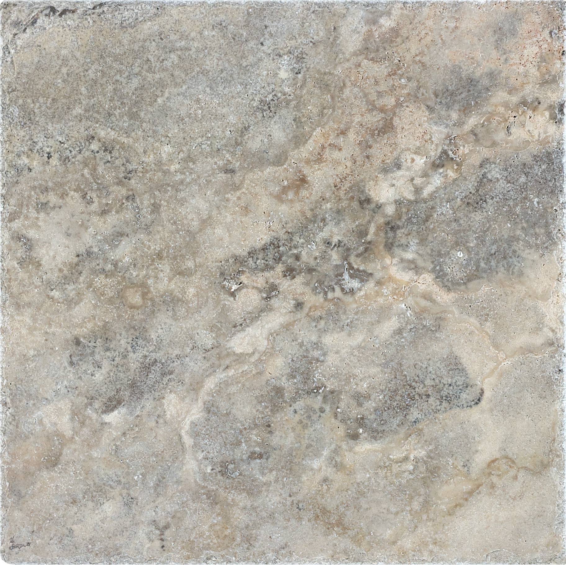 travertine pattern natural stone field tile from silver ash anatolia collection distributed by surface group international brushed finish chiseled edge 16x16 square shape