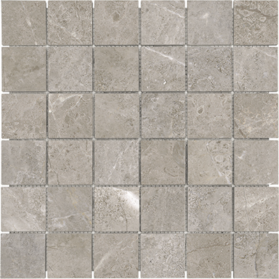 marble straight stack 2x2-inch pattern natural stone mosaic from ritz gray anatolia collection distributed by surface group international polished finish straight edge edge mesh shape