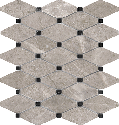 marble clipped diamond pattern natural stone mosaic from ritz gray anatolia collection distributed by surface group international polished finish straight edge edge mesh shape