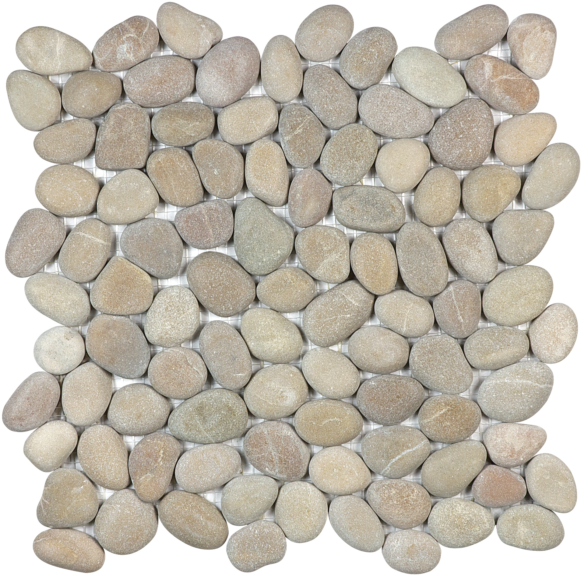 pebble driftwood tan natural pebble pattern natural stone mosaic from zen anatolia collection distributed by surface group international matte finish straight edge edge mesh shape