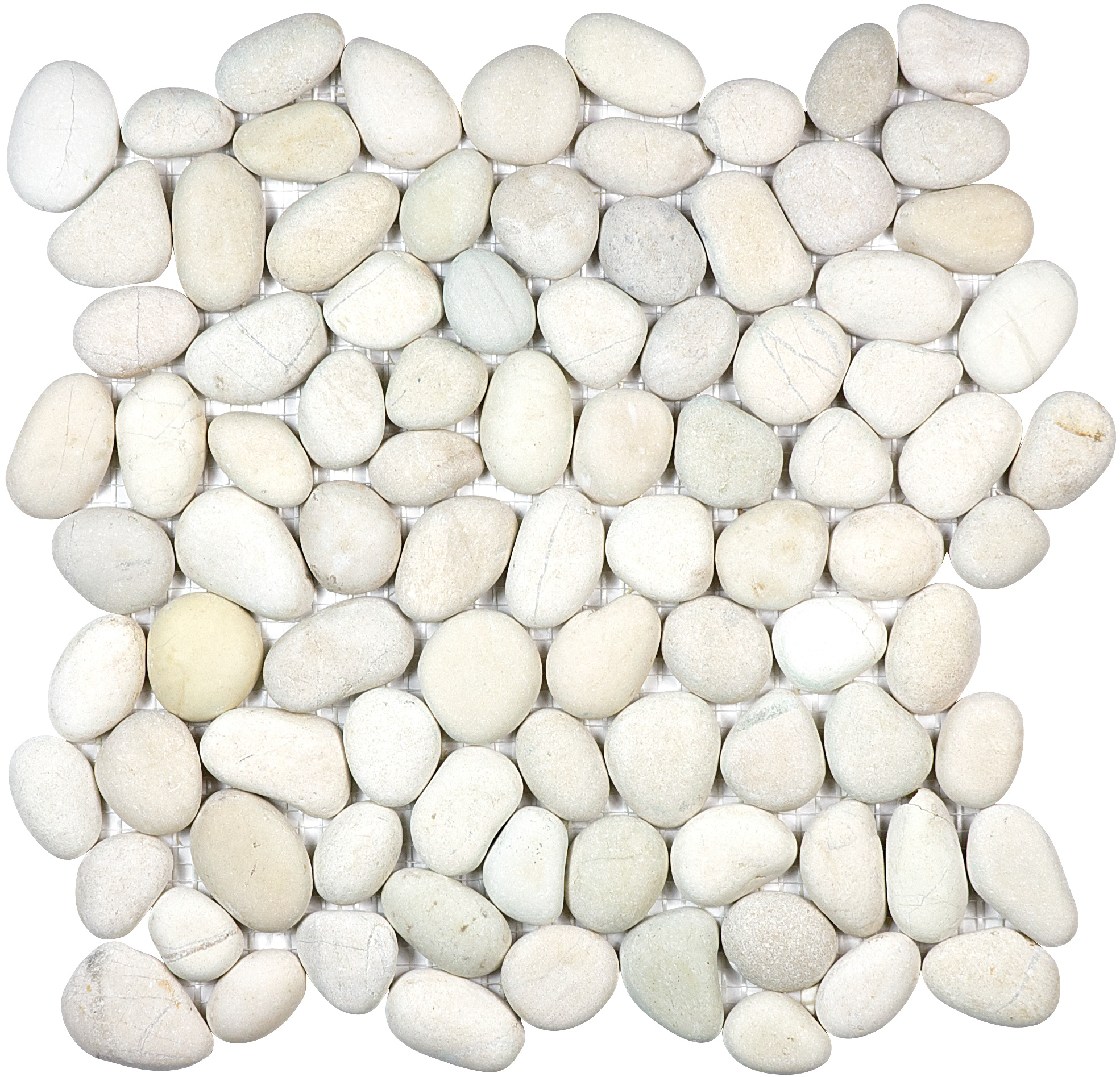 pebble serenity ivory natural pebble pattern natural stone mosaic from zen anatolia collection distributed by surface group international matte finish straight edge edge mesh shape