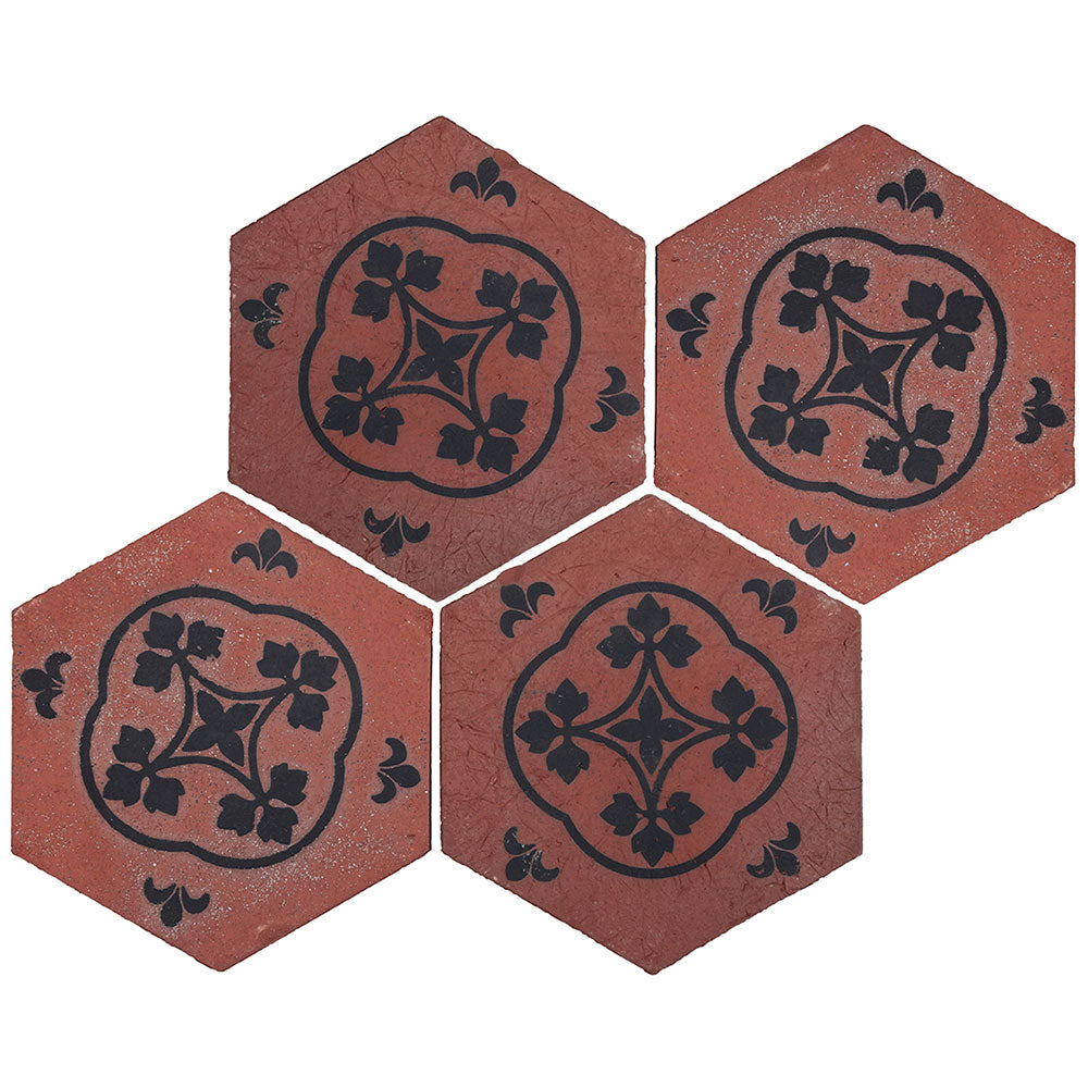 TIERRA MADRE: 05 Studio Black Natural Terracotta Field Deco Hexagon Tile (8"x⅜" | matte)