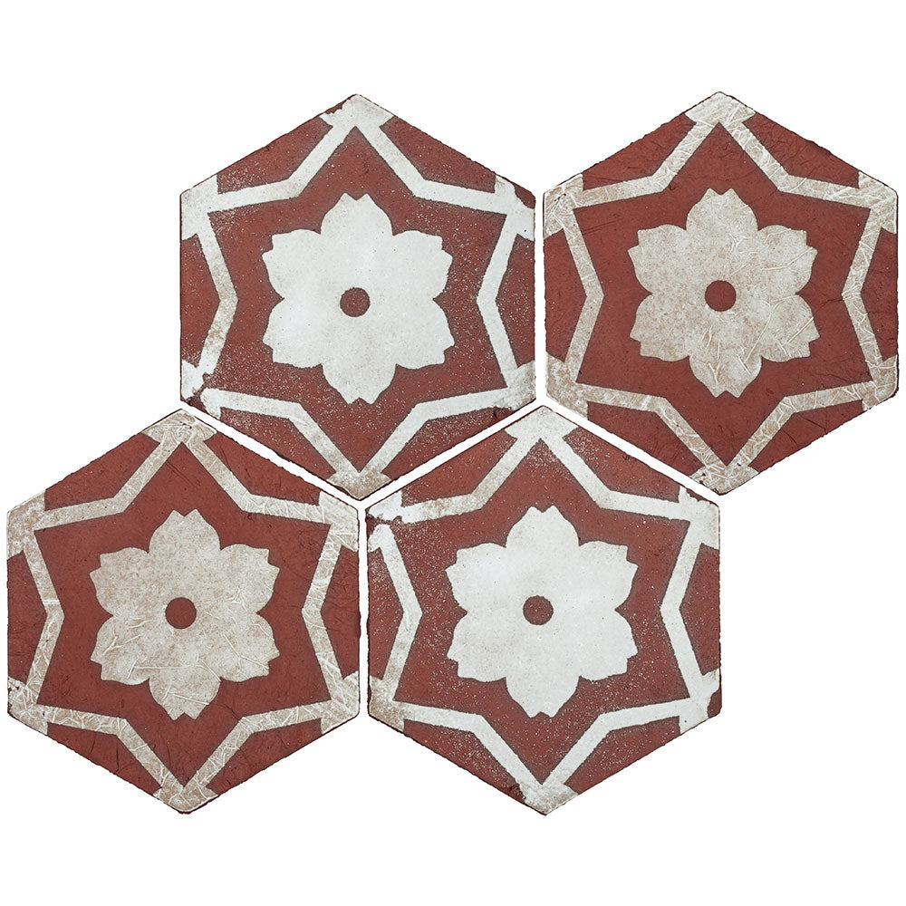 Tierra Madre 02 Studio White Unglazed Terracotta Deco Hexagon Tile  (8-inch)