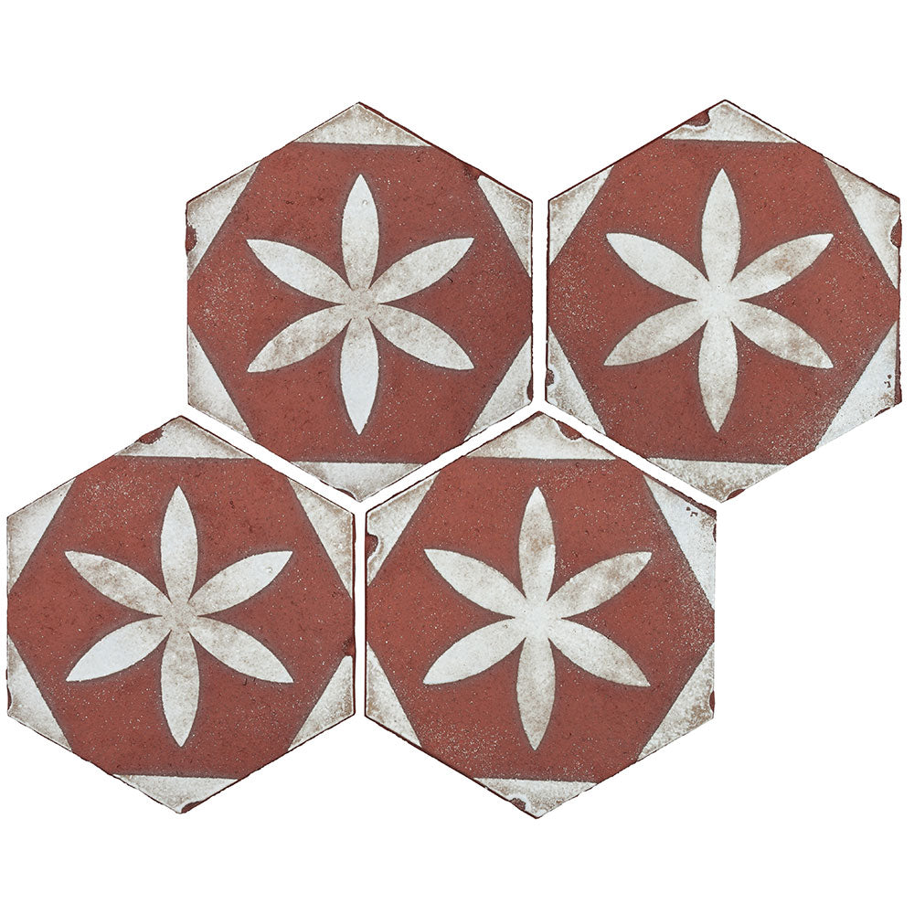 Tierra Madre 03 Studio White Unglazed Terracotta Deco Hexagon Tile  (8-inch)