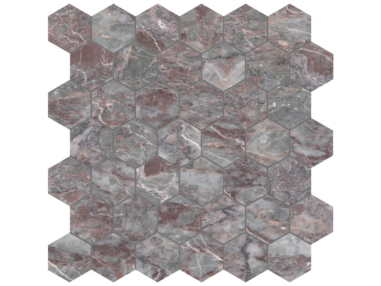 surface group anatolia marble sereno burgundy 2 inch hexagon natural stone mosaic honed straight edge mesh