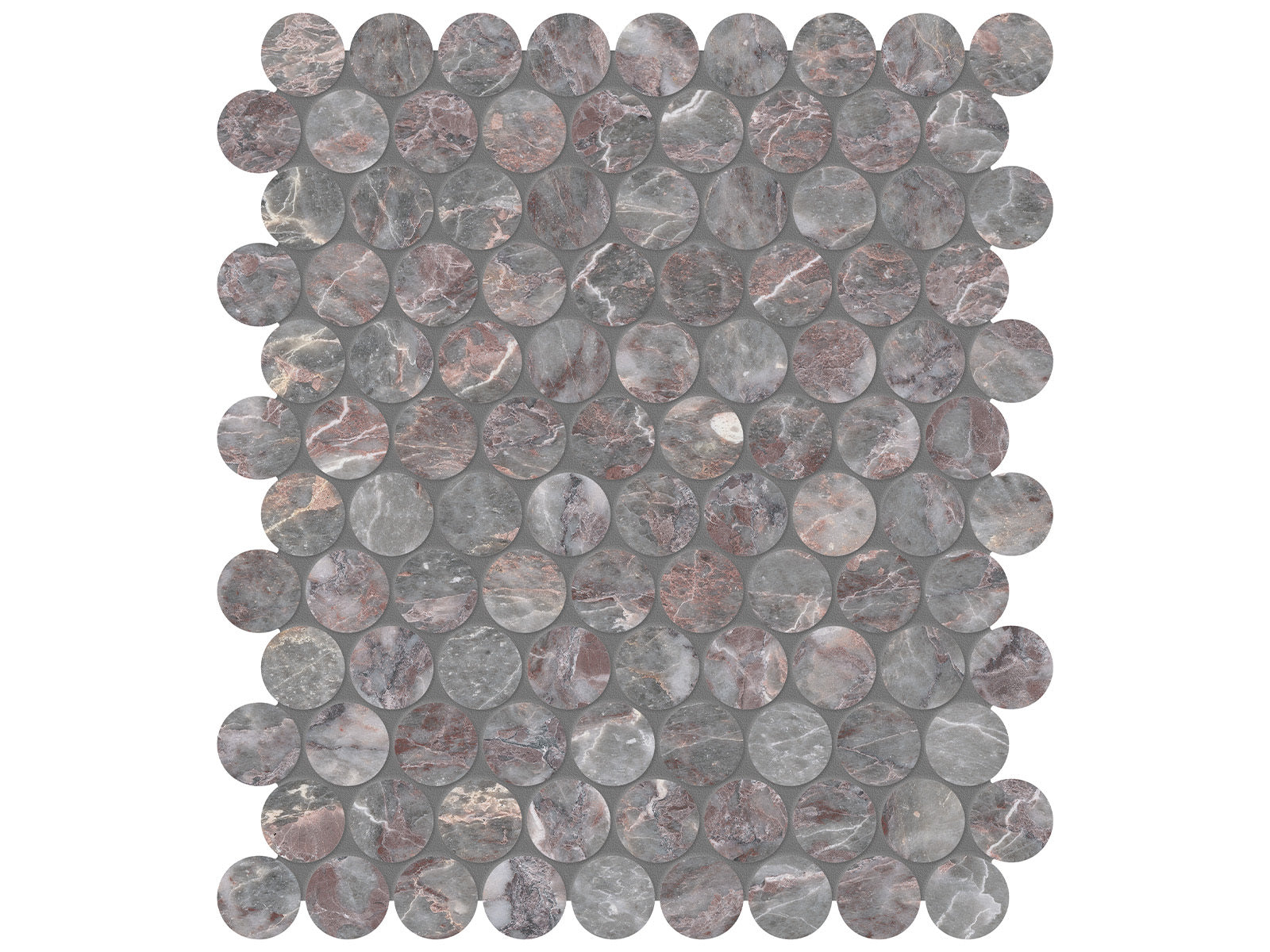 surface group anatolia marble sereno burgundy 1&25 inch penny round natural stone mosaic honed straight edge mesh