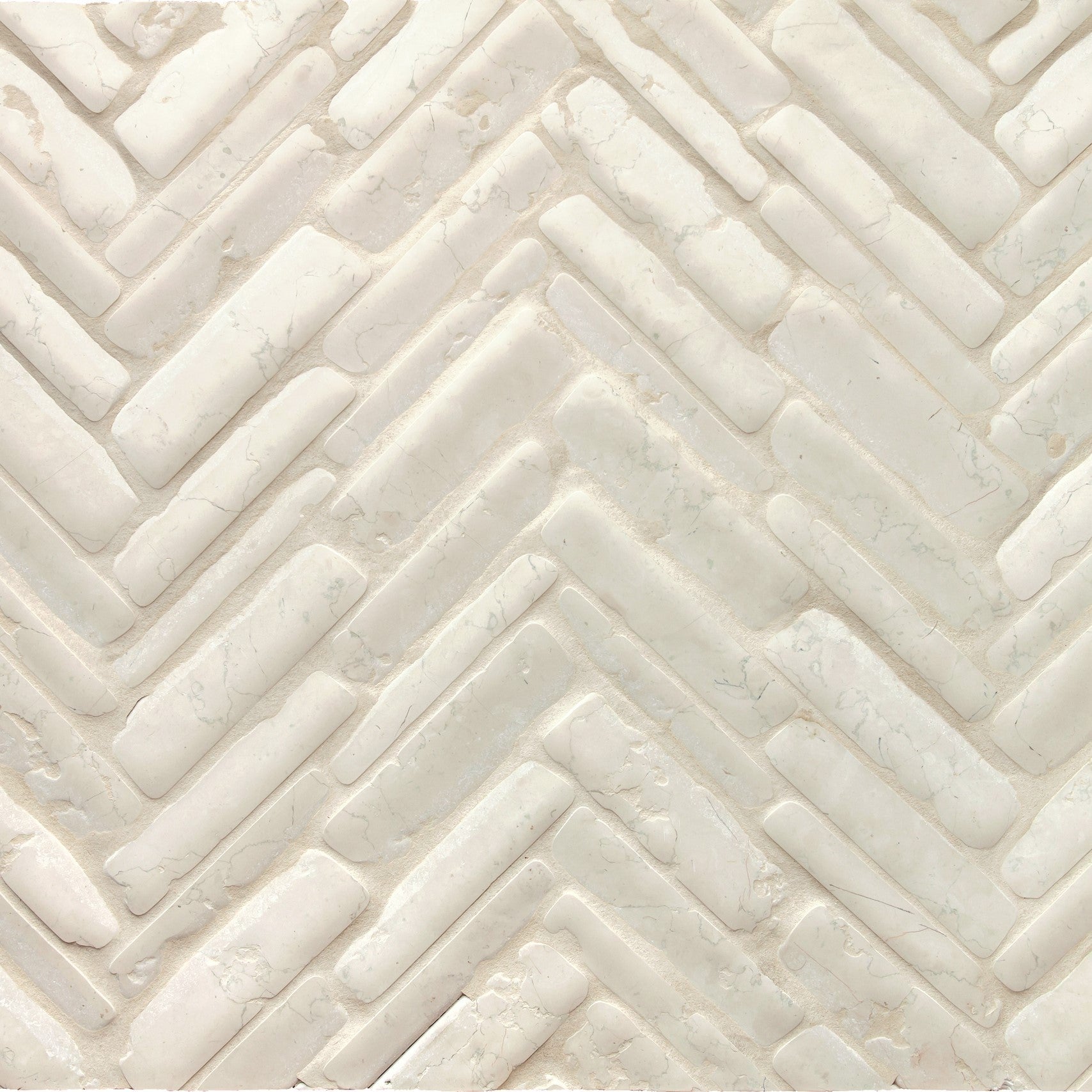 giovanni barbieri timeworn bianco antico natural white marble herringbone pattern mosaic distributed by surface group international