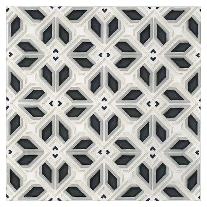 avery charcoal petite carrara natural marble square shape deco tile size 12 by 12 inch for interior kitchen and bathroom vanity backsplash wall and floor wet areas distributed by surface group and produced by artistic tile in united states