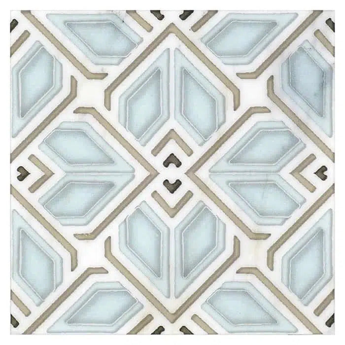 avery sky grande carrara natural marble square shape deco tile size 6 by 6 inch for interior kitchen and bathroom vanity backsplash wall and floor wet areas distributed by surface group and produced by artistic tile in united states