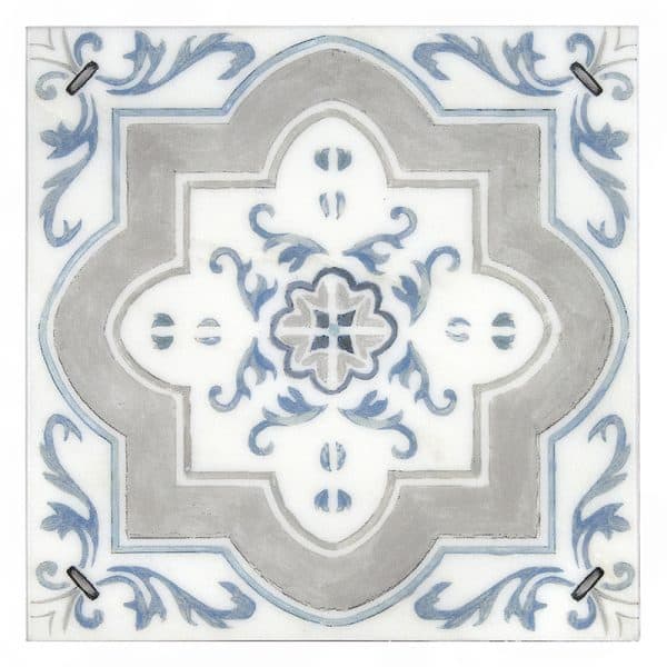 catalina island blue crisp carrara natural marble square shape deco tile size 12 by 12 inch for interior kitchen and bathroom vanity backsplash wall and floor wet areas distributed by surface group and produced by artistic tile in united states