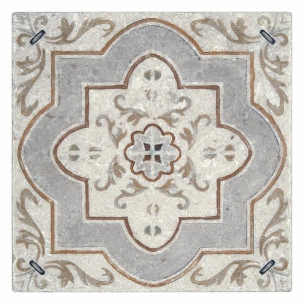 catalina pecan textured perle blanc natural limestone square shape deco tile size 6 by 6 inch for interior kitchen and bathroom vanity backsplash wall and floor wet areas distributed by surface group and produced by artistic tile in united states