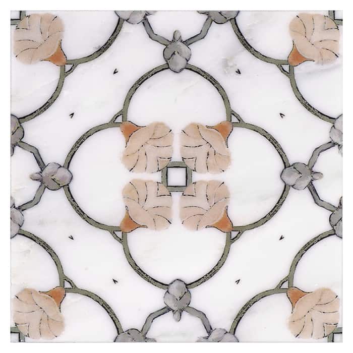 chime blush scallop like carrara natural marble square shape deco tile size 12 by 12 inch for interior kitchen and bathroom vanity backsplash wall and floor wet areas distributed by surface group and produced by artistic tile in united states
