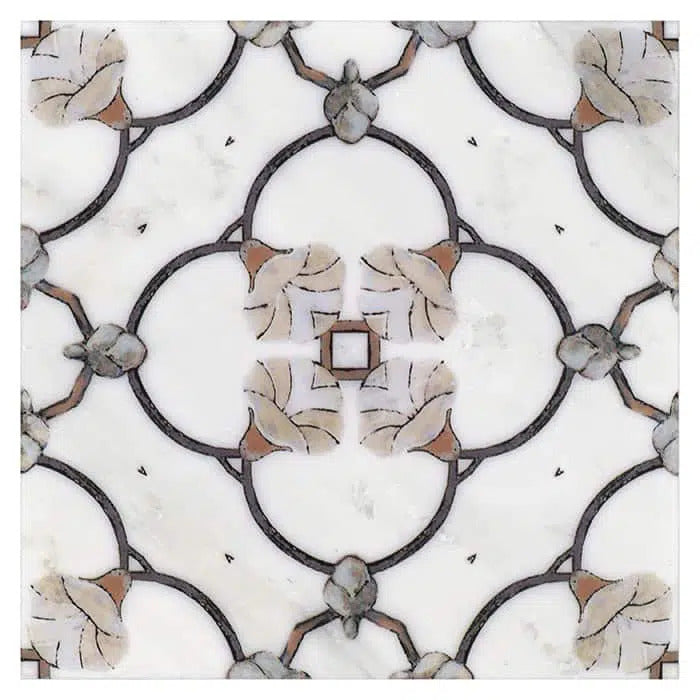 chime redwood scallop like carrara natural marble square shape deco tile size 6 by 6 inch for interior kitchen and bathroom vanity backsplash wall and floor wet areas distributed by surface group and produced by artistic tile in united states
