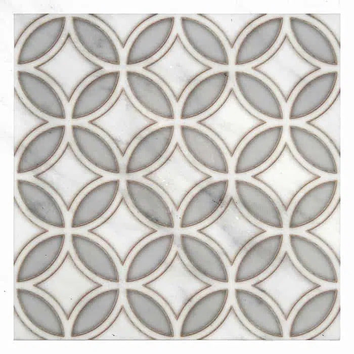 crystal topaz modern carrara natural marble square shape deco tile size 12 by 12 inch for interior kitchen and bathroom vanity backsplash wall and floor wet areas distributed by surface group and produced by artistic tile in united states