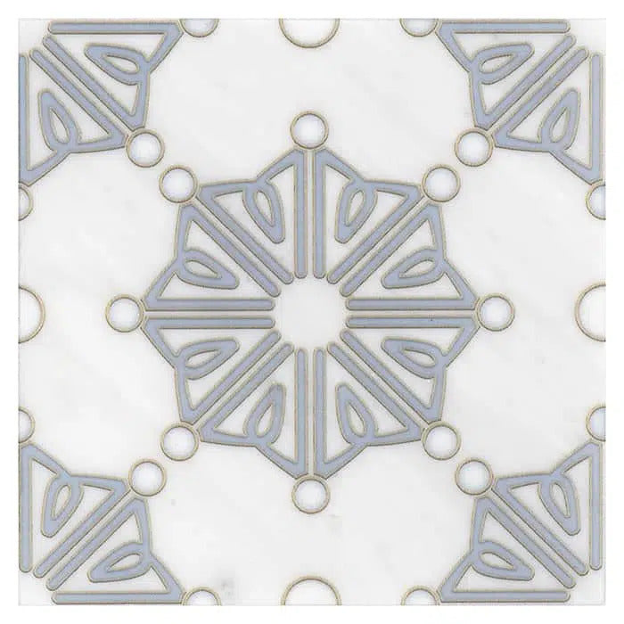 dahlia pearl bold carrara natural marble square shape deco tile size 12 by 12 inch for interior kitchen and bathroom vanity backsplash wall and floor wet areas distributed by surface group and produced by artistic tile in united states