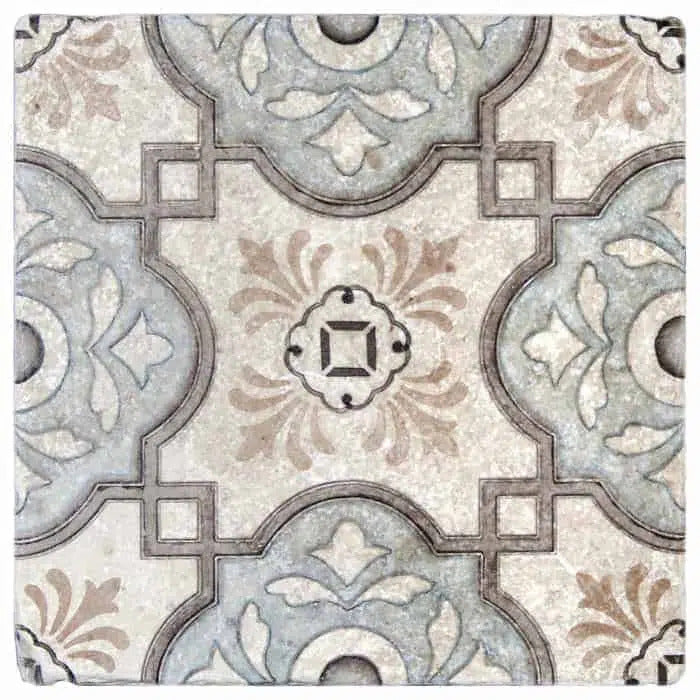 davenport azure intricate carrara natural marble square shape deco tile size 6 by 6 inch for interior kitchen and bathroom vanity backsplash wall and floor wet areas distributed by surface group and produced by artistic tile in united states
