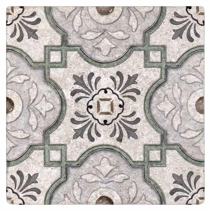 davenport french green soft color carrara natural marble square shape deco tile size 6 by 6 inch for interior kitchen and bathroom vanity backsplash wall and floor wet areas distributed by surface group and produced by artistic tile in united states