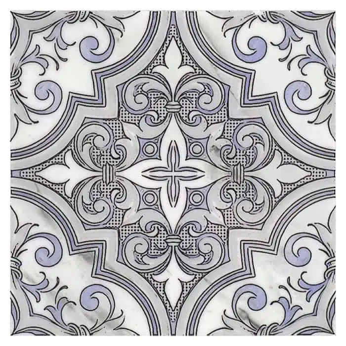 ella blizzard blue bold perle blanc natural limestone square shape deco tile size 6 by 6 inch for interior kitchen and bathroom vanity backsplash wall and floor wet areas distributed by surface group and produced by artistic tile in united states