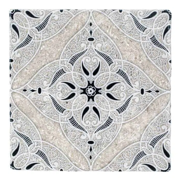 granada coal lace like carrara natural marble square shape deco tile size 6 by 6 inch for interior kitchen and bathroom vanity backsplash wall and floor wet areas distributed by surface group and produced by artistic tile in united states