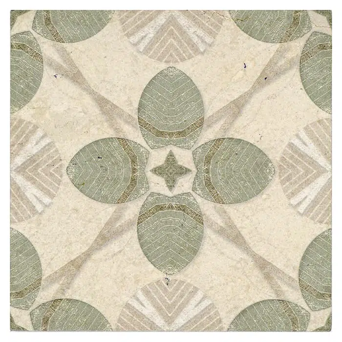 harper jade country perle blanc natural limestone square shape deco tile size 6 by 6 inch for interior kitchen and bathroom vanity backsplash wall and floor wet areas distributed by surface group and produced by artistic tile in united states