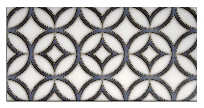 hayden deep blue trio listello carrara natural marble rectangle shape deco tile size 6 by 12 for interior kitchen and bathroom vanity backsplash wall and floor wet areas distributed by surface group and produced by artistic tile in united states