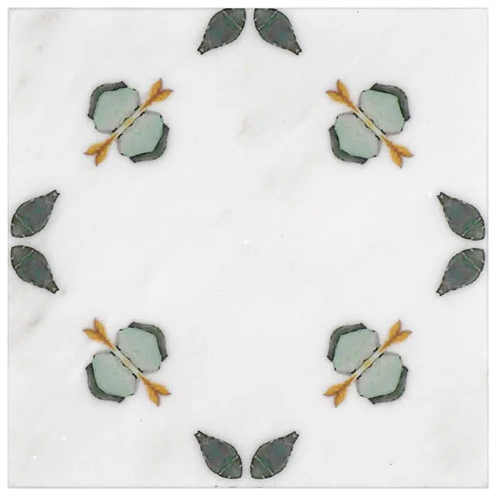 jax juniper florals perle blanc natural limestone square shape deco tile size 6 by 6 inch for interior kitchen and bathroom vanity backsplash wall and floor wet areas distributed by surface group and produced by artistic tile in united states