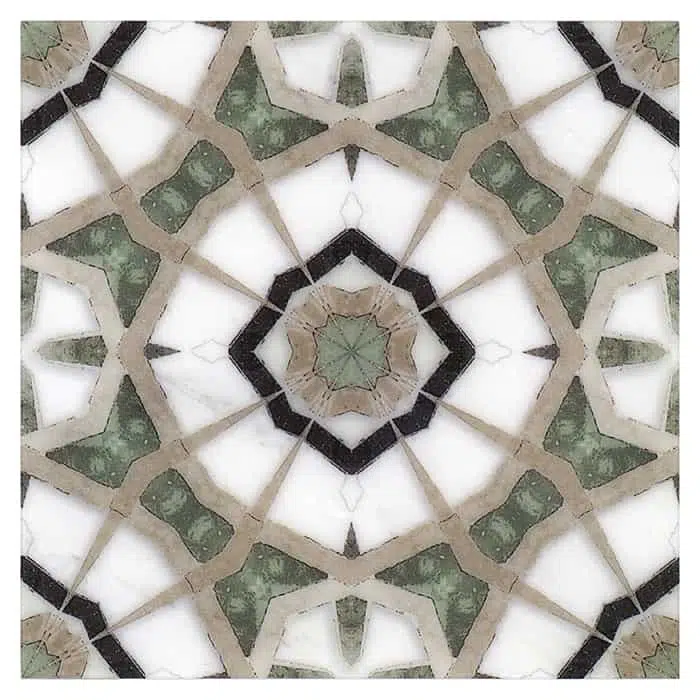 leo emerald green bold carrara natural marble square shape deco tile size 12 by 12 inch for interior kitchen and bathroom vanity backsplash wall and floor wet areas distributed by surface group and produced by artistic tile in united states