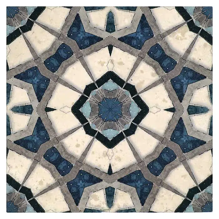 leo sapphire geometric honed durango natural limestone square shape deco tile size 12 by 12 inch for interior kitchen and bathroom vanity backsplash wall and floor wet areas distributed by surface group and produced by artistic tile in united states