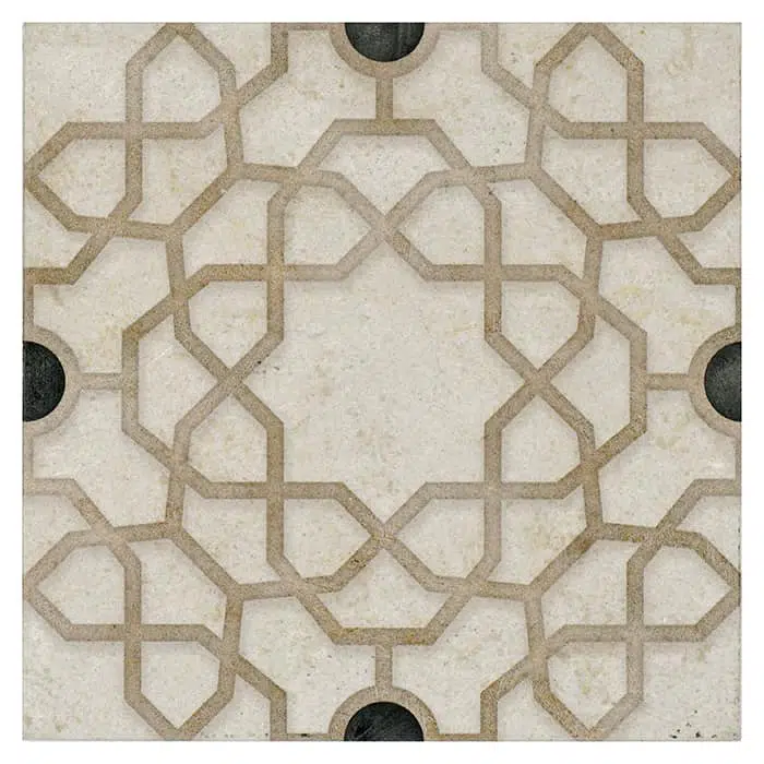medina onyx striking perle blanc natural limestone square shape deco tile size 12 by 12 inch for interior kitchen and bathroom vanity backsplash wall and floor wet areas distributed by surface group and produced by artistic tile in united states