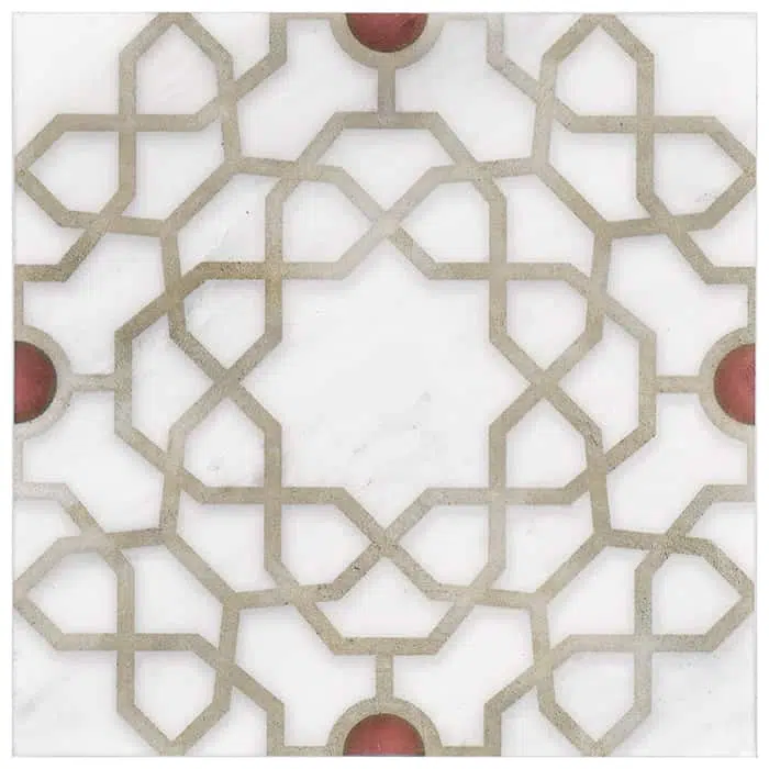 medina ruby deep perle blanc natural limestone square shape deco tile size 12 by 12 inch for interior kitchen and bathroom vanity backsplash wall and floor wet areas distributed by surface group and produced by artistic tile in united states