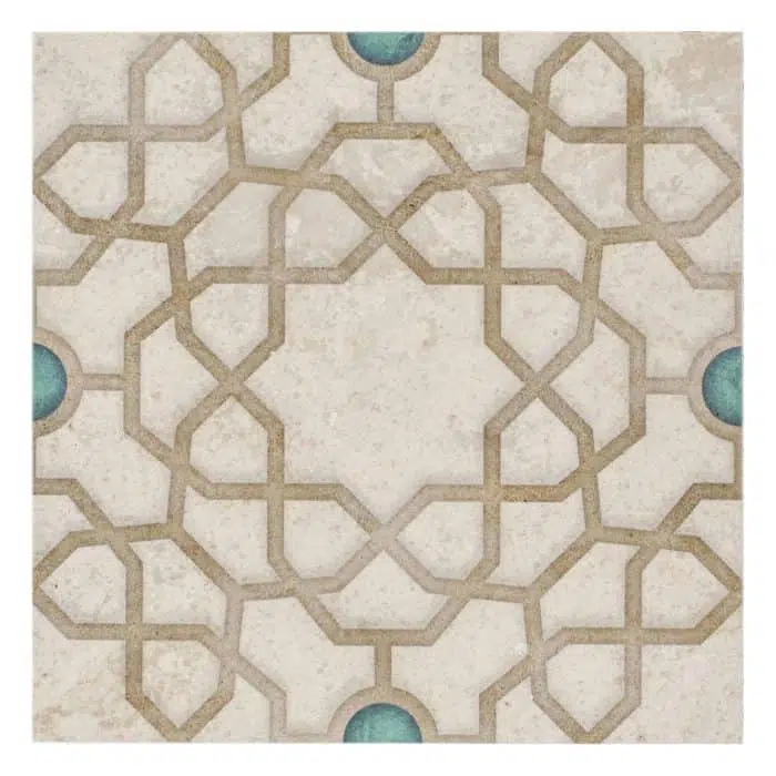 medina torquoise vivid carrara natural marble square shape deco tile size 12 by 12 inch for interior kitchen and bathroom vanity backsplash wall and floor wet areas distributed by surface group and produced by artistic tile in united states