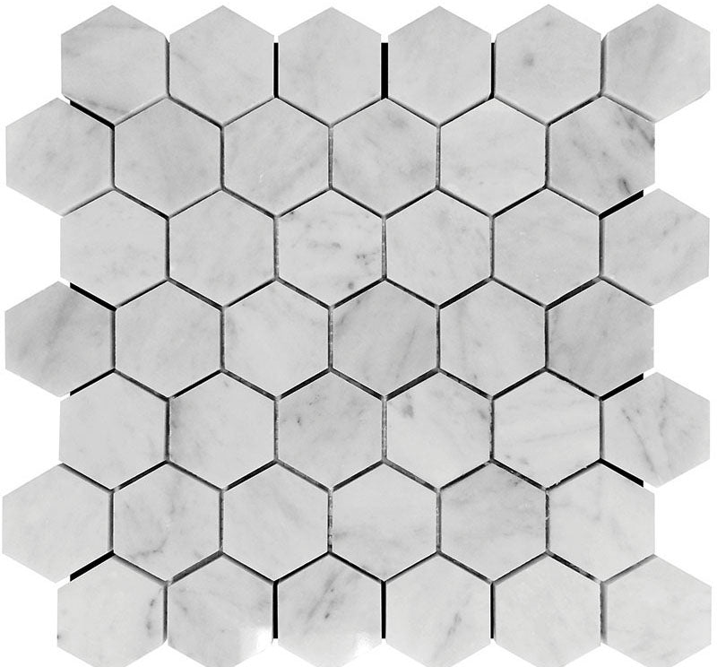 mir natural line marbella carrara hex 2x2 polished wall and floor mosaic distributed by surface group natural materials