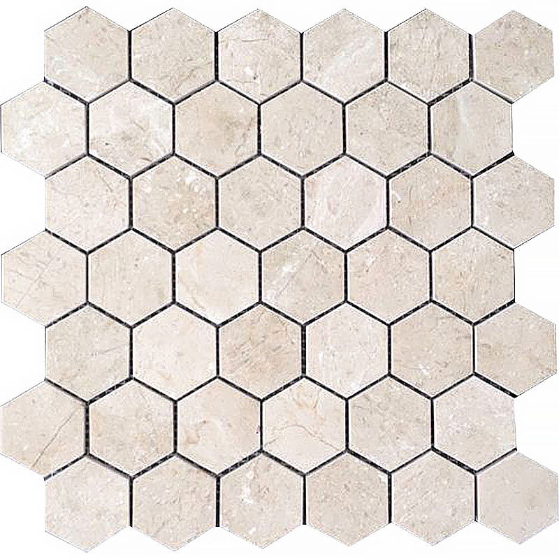 mir natural line valencia crema 2x2 hex polished wall and floor mosaic distributed by surface group natural materials
