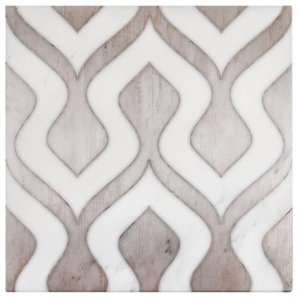 morocco beige modern carrara natural marble square shape deco tile size 6 by 6 inch for interior kitchen and bathroom vanity backsplash wall and floor wet areas distributed by surface group and produced by artistic tile in united states