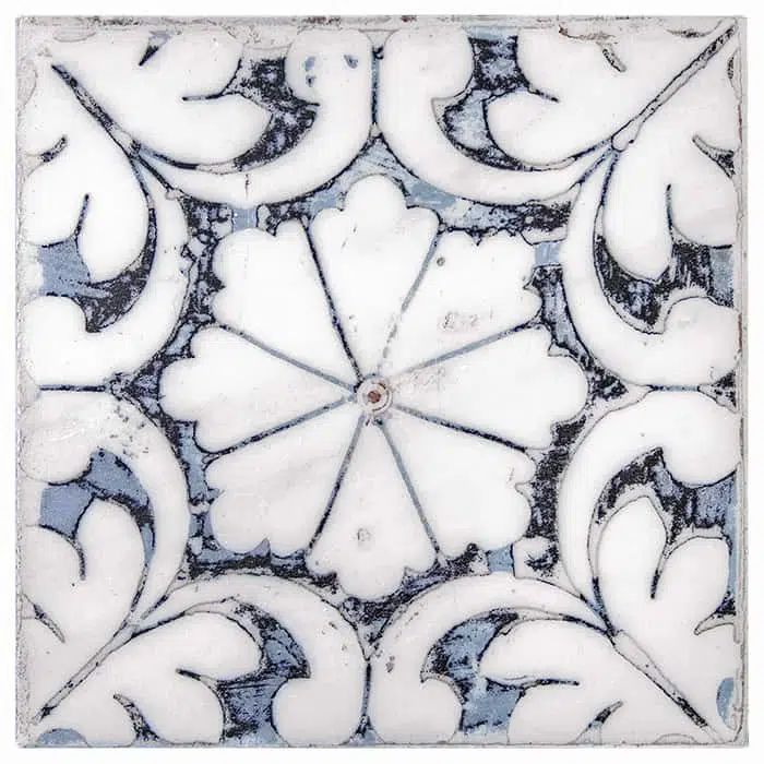 oasis winter blue modern perle blanc natural limestone square shape deco tile size 6 by 6 inch for interior kitchen and bathroom vanity backsplash wall and floor wet areas distributed by surface group and produced by artistic tile in united states