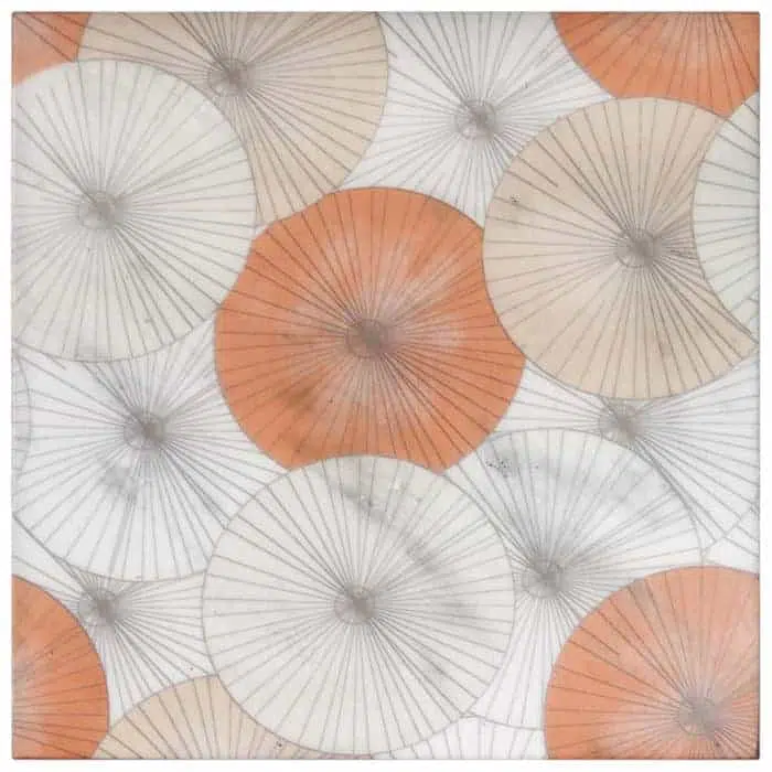 parasol poppy antiqued carrara natural marble square shape deco tile size 12 by 12 inch for interior kitchen and bathroom vanity backsplash wall and floor wet areas distributed by surface group and produced by artistic tile in united states