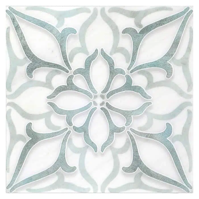 petals seafoam green modern carrara natural marble square shape deco tile size 12 by 12 inch for interior kitchen and bathroom vanity backsplash wall and floor wet areas distributed by surface group and produced by artistic tile in united states
