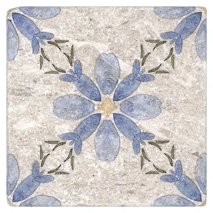 primrose french blue inspiring carrara natural marble square shape deco tile size 12 by 12 inch for interior kitchen and bathroom vanity backsplash wall and floor wet areas distributed by surface group and produced by artistic tile in united states