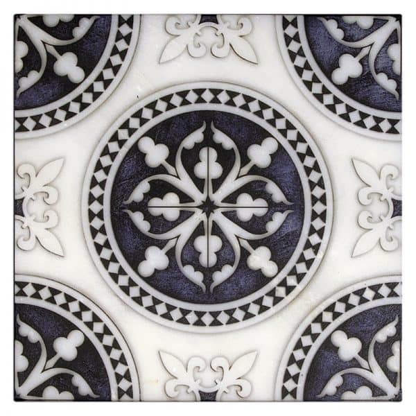 regent batik blue striking carrara natural marble square shape deco tile size 12 by 12 inch for interior kitchen and bathroom vanity backsplash wall and floor wet areas distributed by surface group and produced by artistic tile in united states