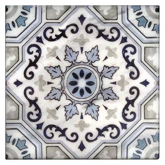 sanza snowflake blue contemprorary carrara natural marble square shape deco tile size 12 by 12 inch for interior kitchen and bathroom vanity backsplash wall and floor wet areas distributed by surface group and produced by artistic tile in united states