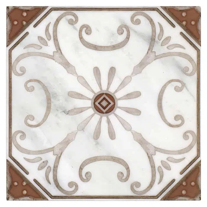 solana sienna fresh carrara natural marble square shape deco tile size 6 by 6 inch for interior kitchen and bathroom vanity backsplash wall and floor wet areas distributed by surface group and produced by artistic tile in united states