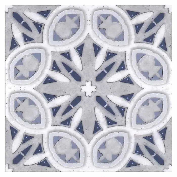 solstice arctic medallion perle blanc natural limestone square shape deco tile size 6 by 6 inch for interior kitchen and bathroom vanity backsplash wall and floor wet areas distributed by surface group and produced by artistic tile in united states