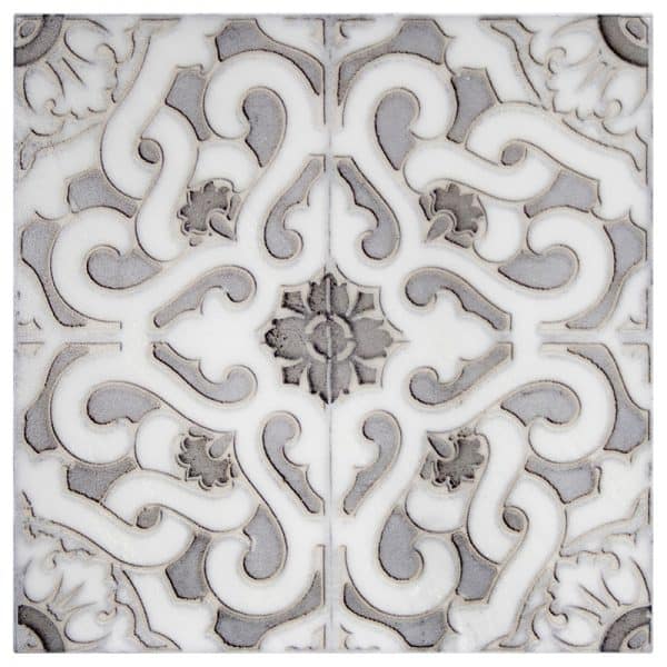 zara shade detailed perle blanc natural limestone square shape deco tile size 12 by 12 inch for interior kitchen and bathroom vanity backsplash wall and floor wet areas distributed by surface group and produced by artistic tile in united states