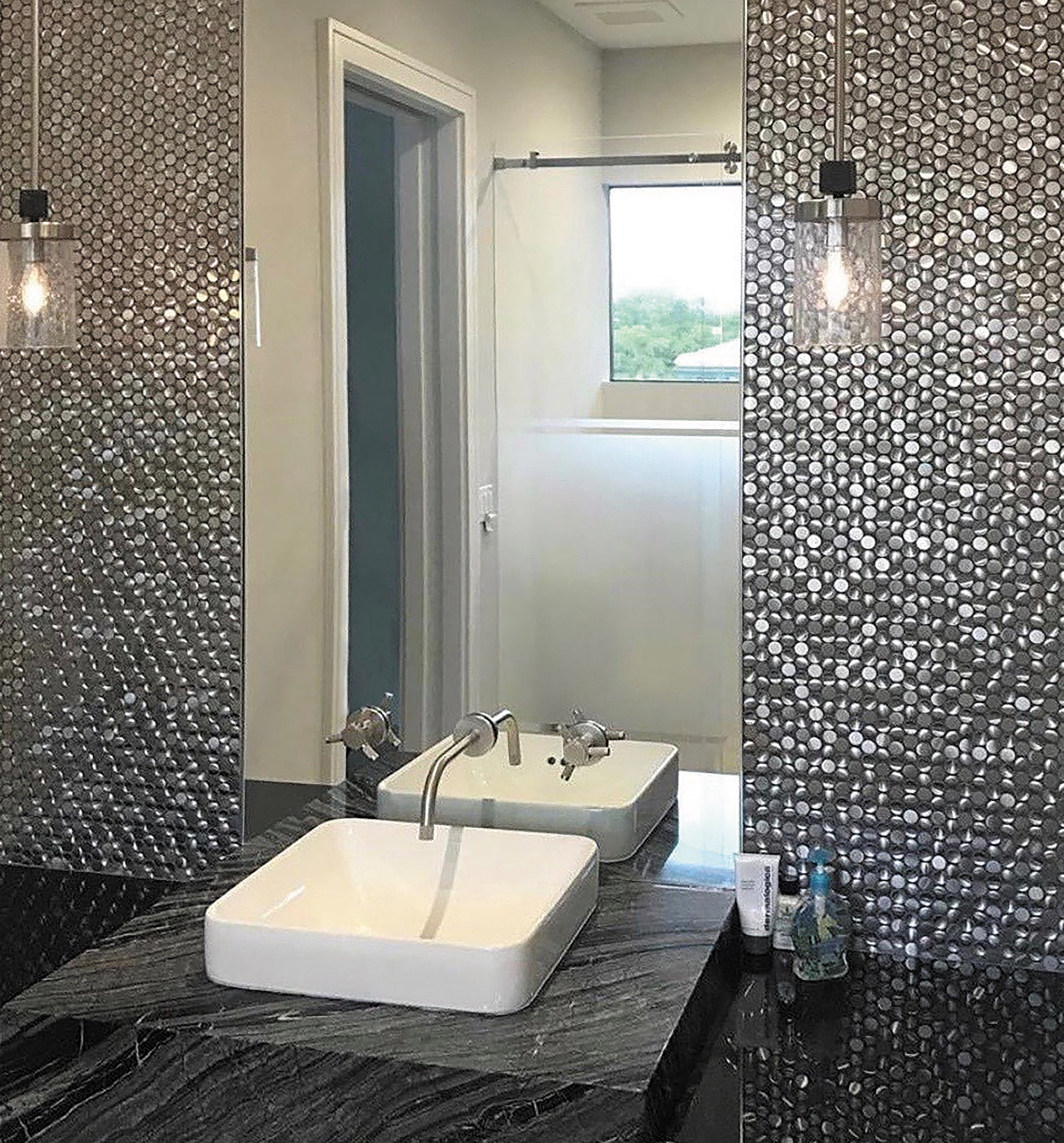 metallico glass mosaic with shades of gray and silver in polished finish from surface group international.