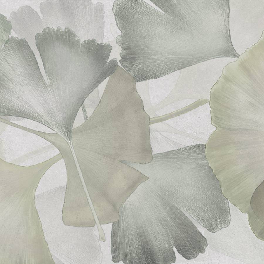 Porcelain tile with green ginkgo leaf design for elegant wall and floor decoration