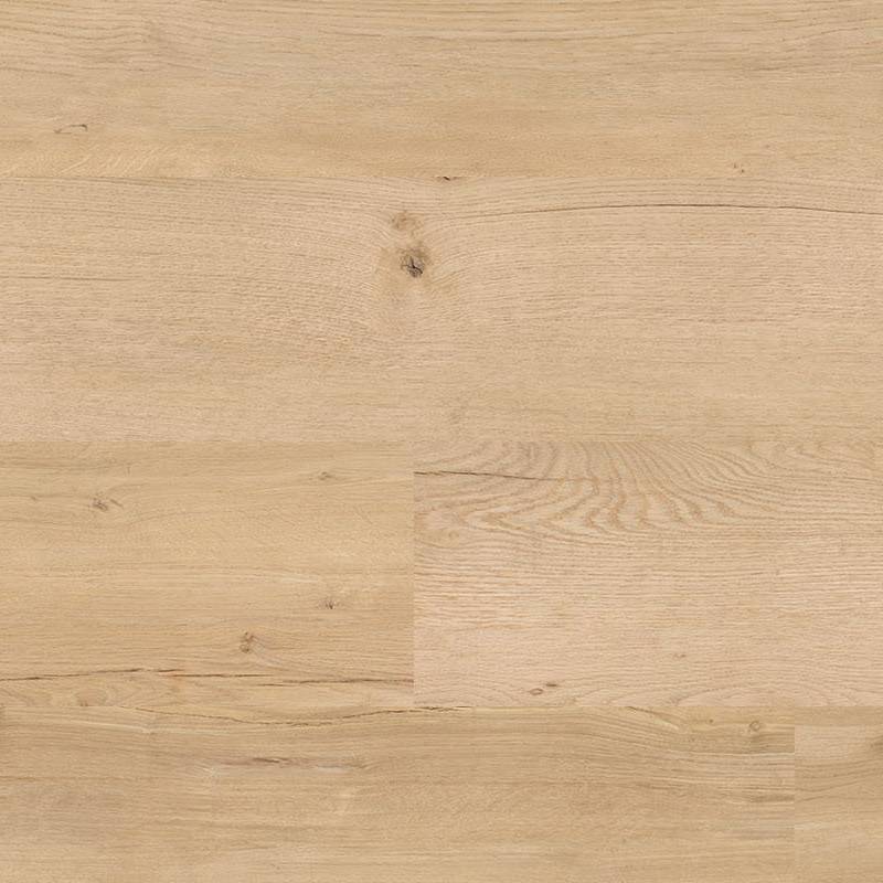A detailed image of porcelain tile with a wood grain effect, showcasing light beige to medium brown tones and realistic wood textures including knots and grain patterns.
