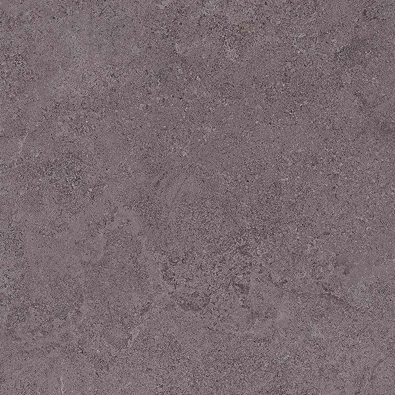 A close-up image of a porcelain tile with a textured finish, showcasing varying shades of dark gray that mimic the appearance of natural stone. The surface has subtle variations in tone, giving it a realistic and tactile quality.