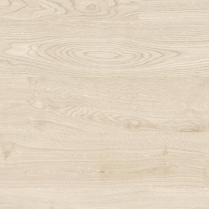 A close-up image of a porcelain tile with a wood grain pattern in light beige and cream tones, mimicking the look of natural wood with details such as knots and grain lines.