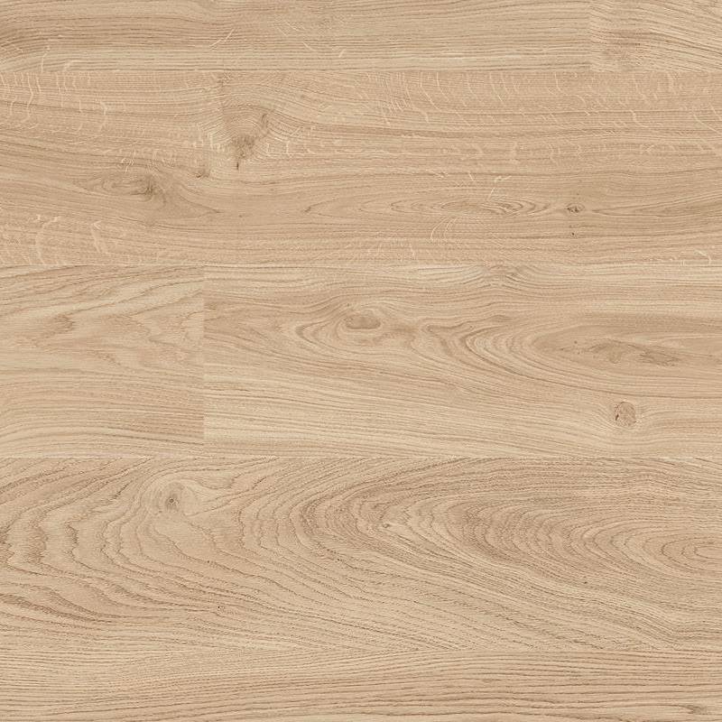 A close-up view of a porcelain tile with a realistic wood grain pattern featuring varying shades of light to medium beige, creating a natural wood appearance.