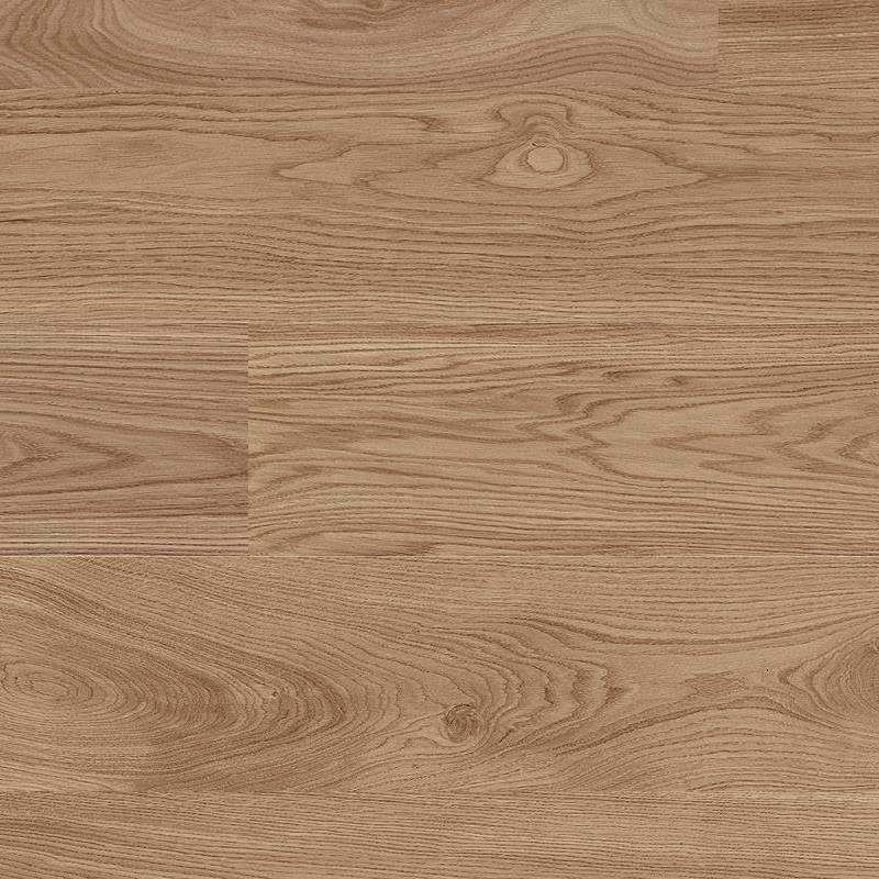 A close-up view of a porcelain tile with a wooden pattern, showcasing warm beige to light brown wood grain textures distributed evenly across the surface.